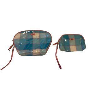 Lot of 2 Liz Claiborne Gingham Cosmetic Bags Bow Travel Makeup Vacation